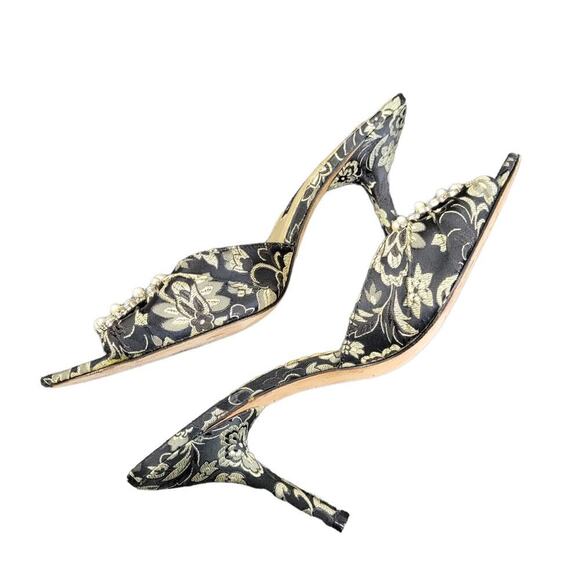 Steve Madden‎ Brocade Floral Fabric Covered Open Toe Slip On Heels Size 9.5 - Picture 3 of 9